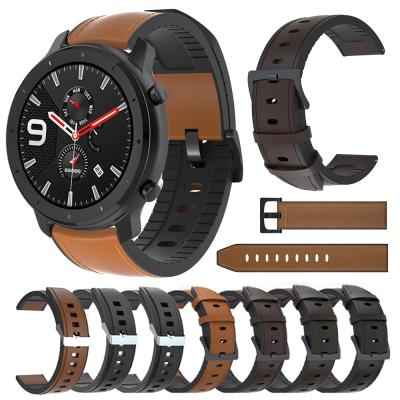 China 20/22mm Rubber Leather and Silicone Strap for Xiaomi Huami Amazfit Stratos 2 2S/GTR 47mm 42mm Smart Watch Band for sale