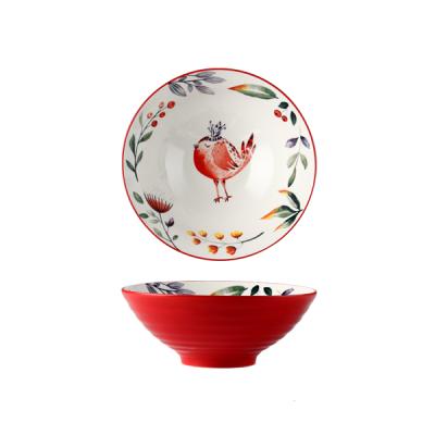 China 2020 New Style Viable High Quality Hand Painted Colorful Animal Prints Large Ceramic Bowls for Home/Restaurant for sale