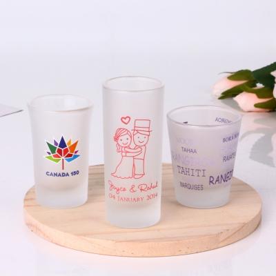 China Viable Printed Shot Glasses 2oz Sublimation Frosted Color Shot Glasses Measuring Glass for sale