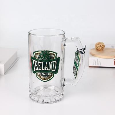 China Custom Viable Hot Selling Logo Handle Beer Glasses Cup Glass Mug for sale