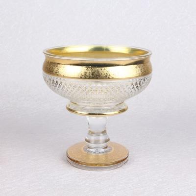 China Uzbekistan Sustainable Gold Glass Decorative Fruit Bowl With Stand Glass Container for sale