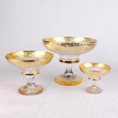 China Uzbekistan Gold Rim Crystal Plated Glass Bowl For Viable Home For Fruit Container Table Decoration for sale