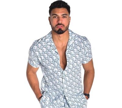 China 2021 New QUICK DRY Men's Summer Letter Beach Pants Casual Shirt Two Sets Digital Printing Suit for sale