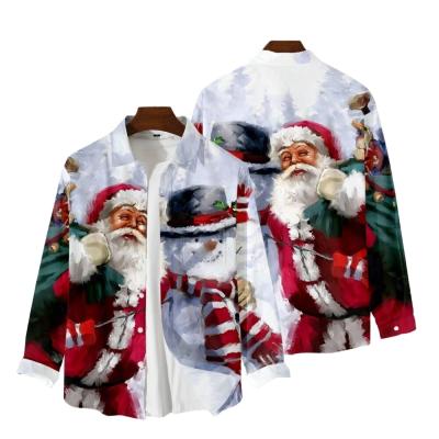 China 2021 New Father's Day Anti-pilling Christmas Joker Long Sleeve Printed Fashion Men's Casual Shirts for sale