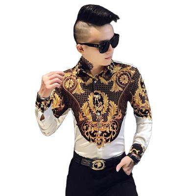 China 2021 New Tough Guys Style Print Long Sleeve Slim Fashion Anti-shrink Cardigan British Casual Shirts for sale