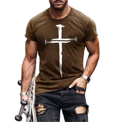 China Anti-pilling New 2021 Custom Print Cross Round Collar T-shirts Design For Men for sale