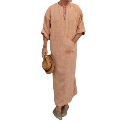 China Daily casual formal men's autumn/winter 2021 new Muslim long cotton coat and Middle East linen long dress for sale