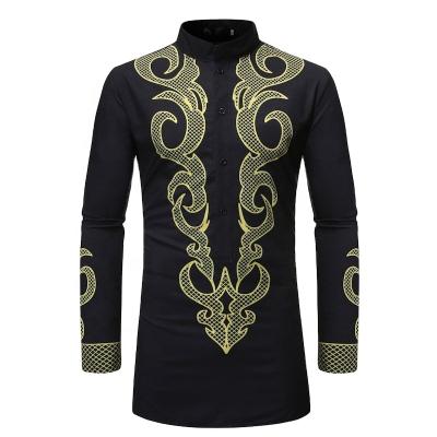 China 2021 New Abaya Men's Long Sleeve Long Sleeve Printed Muslim Tanned Folk Style Casual Long Dress Shirts Robe for sale