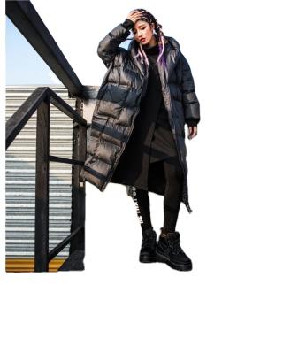 China FB large size reversible coat winter cotton tooling long new hooded padded jacket over the knee thickened cotton clothing for sale