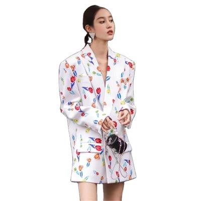 China Anti-wrinkle ladies fall 2021 paraffin oil painting printed loose suit jacket temperamental lady long sleeve for sale