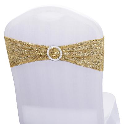 China Wholesale Modern Stretch Spandex Sequin Chair Sashes Gold Chair Sashes For Wedding Hotel Party Banquet Chairs Decorations for sale