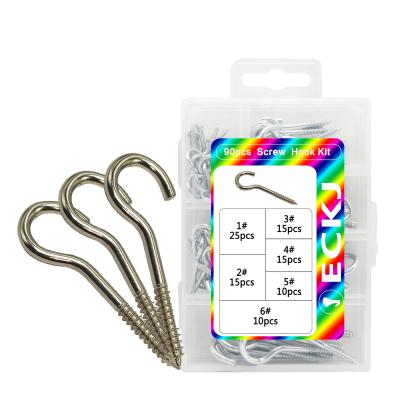 China Pan The eye best-selling wooden hook screw is screwed in a box of 90 hook screw hooks for sale