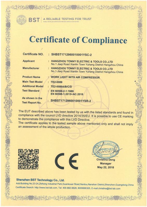 CE - Hangzhou Tonny Electric & Tools Co., Ltd.