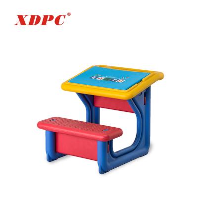 China Eco-friendly Kindergarten Kids Cartoon Portable Study Attached School Desks And Chair for sale