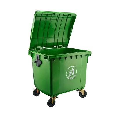 China 1100 Liter Sustainable Plastic Waste Bin Dump Bin Trolley With Wheels for sale