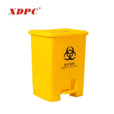 China Sustainable Yellow 15l Pedal Bin Medical Plastic Trash Can With Push Lid for sale