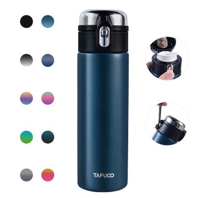 China Tafuco PORTABLE Manufacturing 420ml Stainless Steel Vacuum Insulated Flip Top Tumbler Drinking Water Bottle for sale