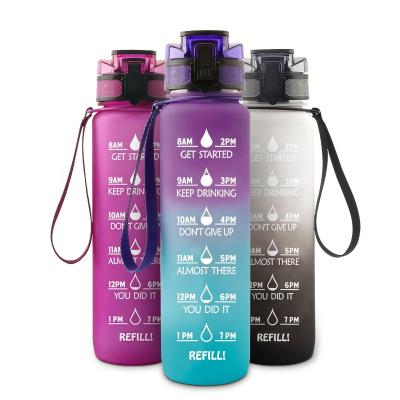 China 1000ml Sustainable Sports Water Bottle With Straw Custom Logo BPA Free Large Motivational Plastic Sports Water Bottle for sale