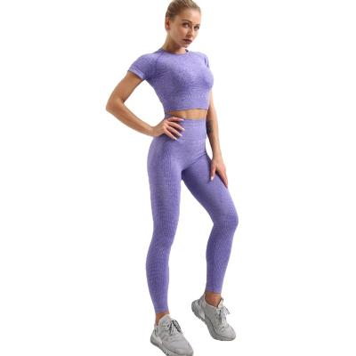 China Women One Color Breathable Clothing Sports Top And High Waisted Workout Leggings Yoga Set Custom Fitness Print for sale