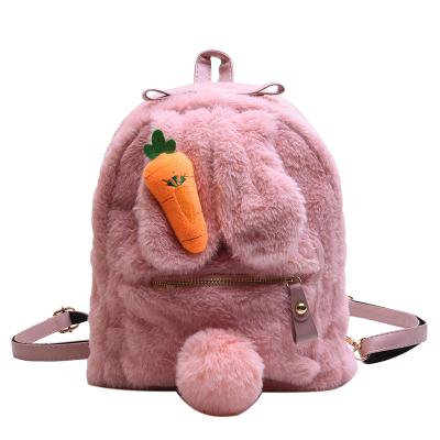 China 2021 Fashionable RFID Plush Faux Fur Girl Carrot School Bag Kids Backpack Rabbit Plush Backpack for sale