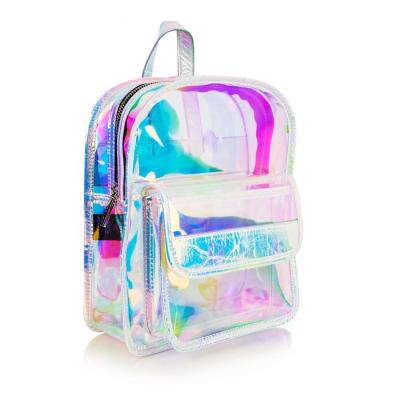 China Women Hologram Anti-theft TPU Hologram Ladies Beach Waterproof New Mini School Girls Kids Bags PVC Backpacks With Pom Pom for sale