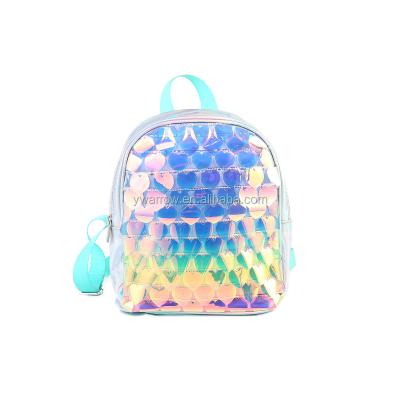 China Anti-theft Hearts Row Transparent Holographic PVC TPU Beach Ladies Waterproof New Mini School Girls Kids PVC Backpacks With Pom Pom for sale