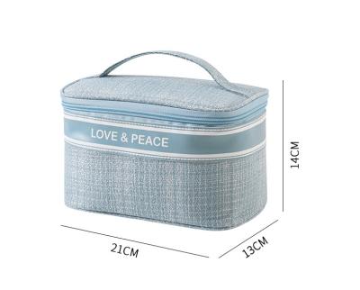 China Fashoion New Arrival Linen Stripe Lattice Custom Logo Toiletries Storage Bags Women Travel Fashion Clutch Handle Makeup Cosmetic Bags for sale