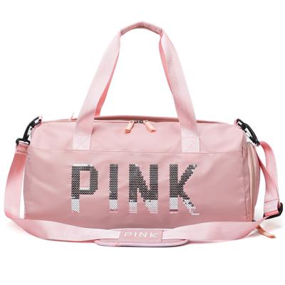 China Large Capacity Sports Travel Bag Shoulder Bags Fashion Travel Pink Letter Tote Trip Duffel Bag for sale