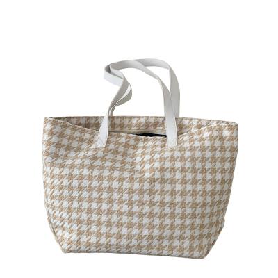 China Custom Brand New Woman Logo Large Capacity Houndstooth Canvas Cotton Tote Bag Shoulder Bag Handbags Eco-friendly for sale