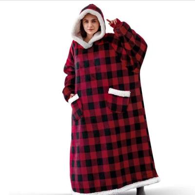 China Wearable Flannel Sweater TV Fleece Outdoor Lazy Home Wearable Hoodie Fleece Wear Blanket for sale