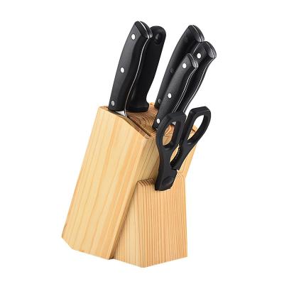 China 2022 Sustainable High Quality Pine Wood Knife Holder With Stainless Steel Kitchen Knife Set Eco-friendly Knife Block for sale