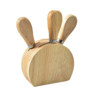 China 2022 Viable High Quality Wooden Knife Stand Natural Material Kitchen Cheese Knife Rubber Wooden Block for sale