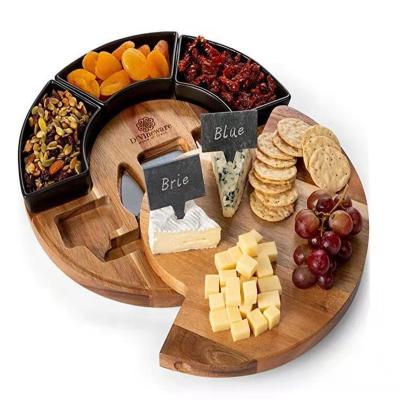 China Sustainable Hot Selling Wooden Round Marble Cheese Cutting Board Set Universal Bamboo Pizza Board for sale