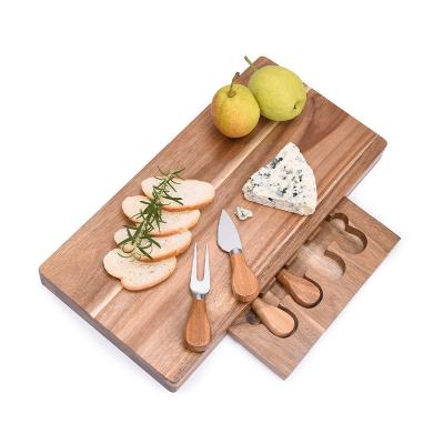 China Viable hot sale acacia wood cheese board set square drawer cutting board pizza board in stock for sale