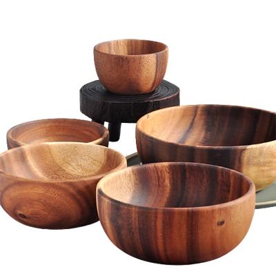 China 2022 Sustainable Logo High Quality Natural Eco-friendly Acacia Wood Bowl Fruit Salad Serving Bowl for sale