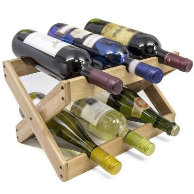 China Viable Factory Direct High Quality 2 Tier Wine Display Rack Countertop Bamboo Foldable Wine Rack for sale