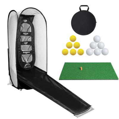 China Small Practice Golf Package Foldable Set Indoor Golf Chipping Net Driving Net With Mat For Golf Lovers for sale