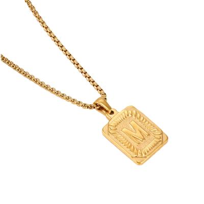 China Hiphop Amazon Letter Border Square Necklace Female Titanium Steel Writing Pendant for sale