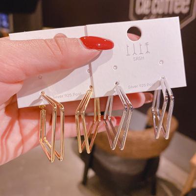 China Japanese and Korean net red geometric atmospheric women real gold plating needle 2021 new 925 silver friendly stud earrings for sale