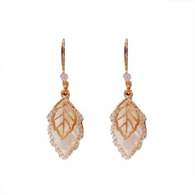 China Korean version of new real gold plating retro friendly exquisite leaf drop earrings retro temperament niche design exaggerated earring for sale