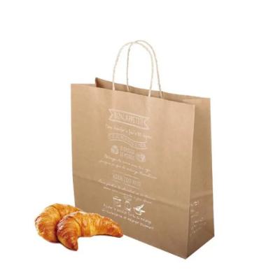 China Recyclable Thick Printed Bakery Pack Baguette Designed White Craft Takeaway Foods Customized Shopping Paper Bag With Handles Bulk for sale