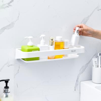 China Simple Wall Mounted No Drilling Bathroom Shower Storage Rack Kitchen Towel Shelf Holder Shampoo Makeup Storage Organizer for sale