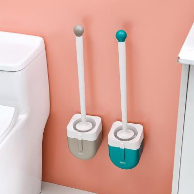 China Europe Toilet Bowl Brush Holder Durable Wall Mounted Soft Silicone Toilet Brush Bathroom Cleaner With Plastic Handle for sale