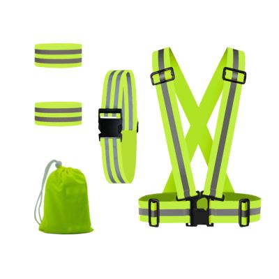 China High Visibility Green Color Strap Safety Vest Fluorescent Reflective Elastic Belt For Outdoor Running Safety for sale