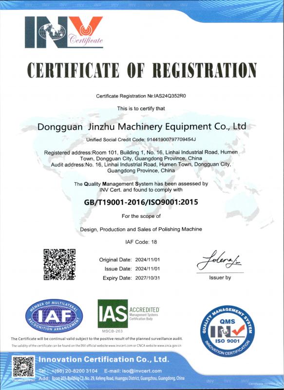 ISO 9001 - Dongguan Jinzhu Machinery Equipment Co., Ltd.