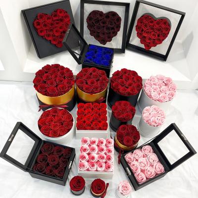 China Real Natural Grow Roses Infinity Logo Eternal Immortal Forever Multiple Colors Customized Preserved Roses In Round Square Heart Gift Box for sale