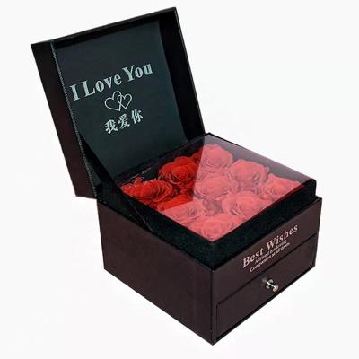 China Real Hot Sale Valentine's Day Romantic Gifts Preserved Rose Natural Eternal Gift Box Last 3 Years With Jewelry Drawer Purple Colors Eternity Preserved Roses for sale