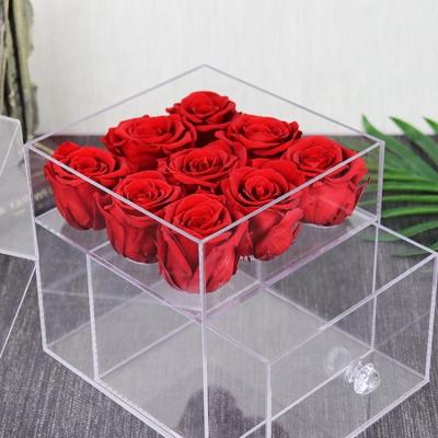 China 2022 Best Quality Customized Luxury Time Scented Infinity Handmade/Durable Wedding Decor Preserved Forever Rose In Acrylic Gift Box for sale