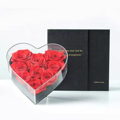 China Lasting Best Valentines Day Gifts Preserved Red Flower Forever Rose In Heart Shape Preserved Rose Gift Box for sale