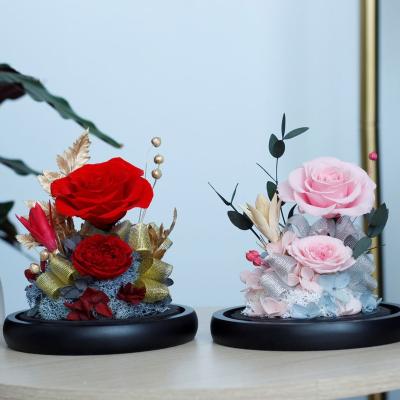 China 2022 Top Selling Eternal Preserved Dome Rose Natural Touch 6-7cm Preserved Mother's Day Flower Gift Box for sale